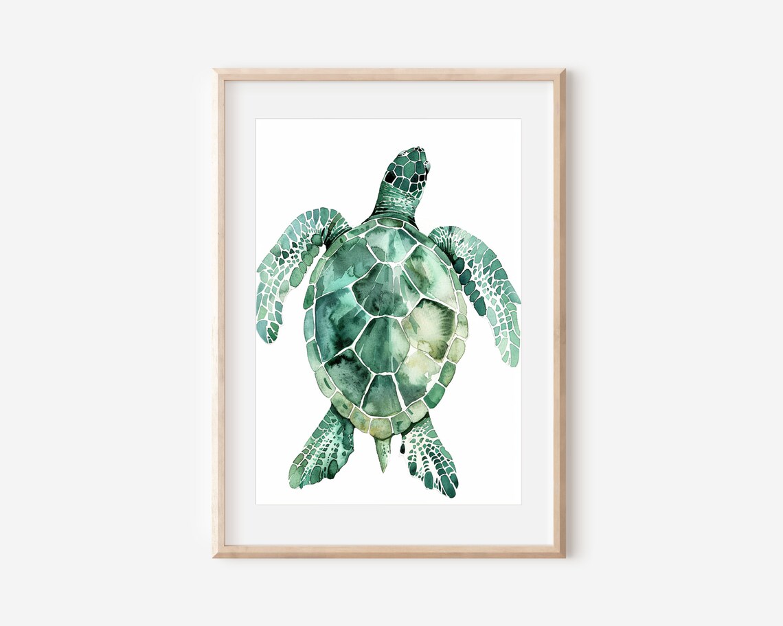 Watercolor Sea Turtle Art Print, Minimalist Coastal