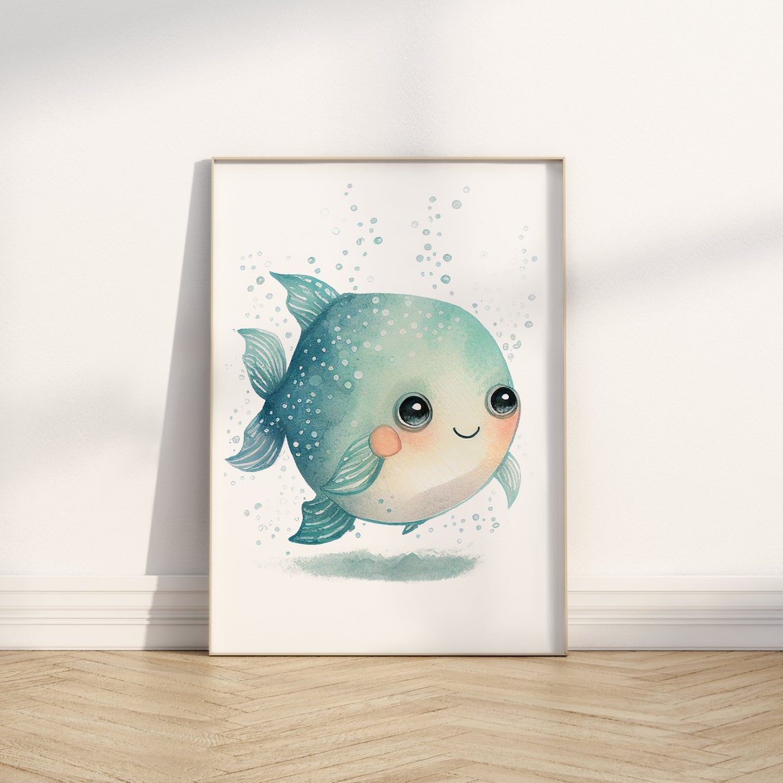 Watercolor Nursery Kawaii Fish Cute Nursery Animal Art Baby Animal Nursery Painting Art For Babies Gifts For Newborns - Image 2