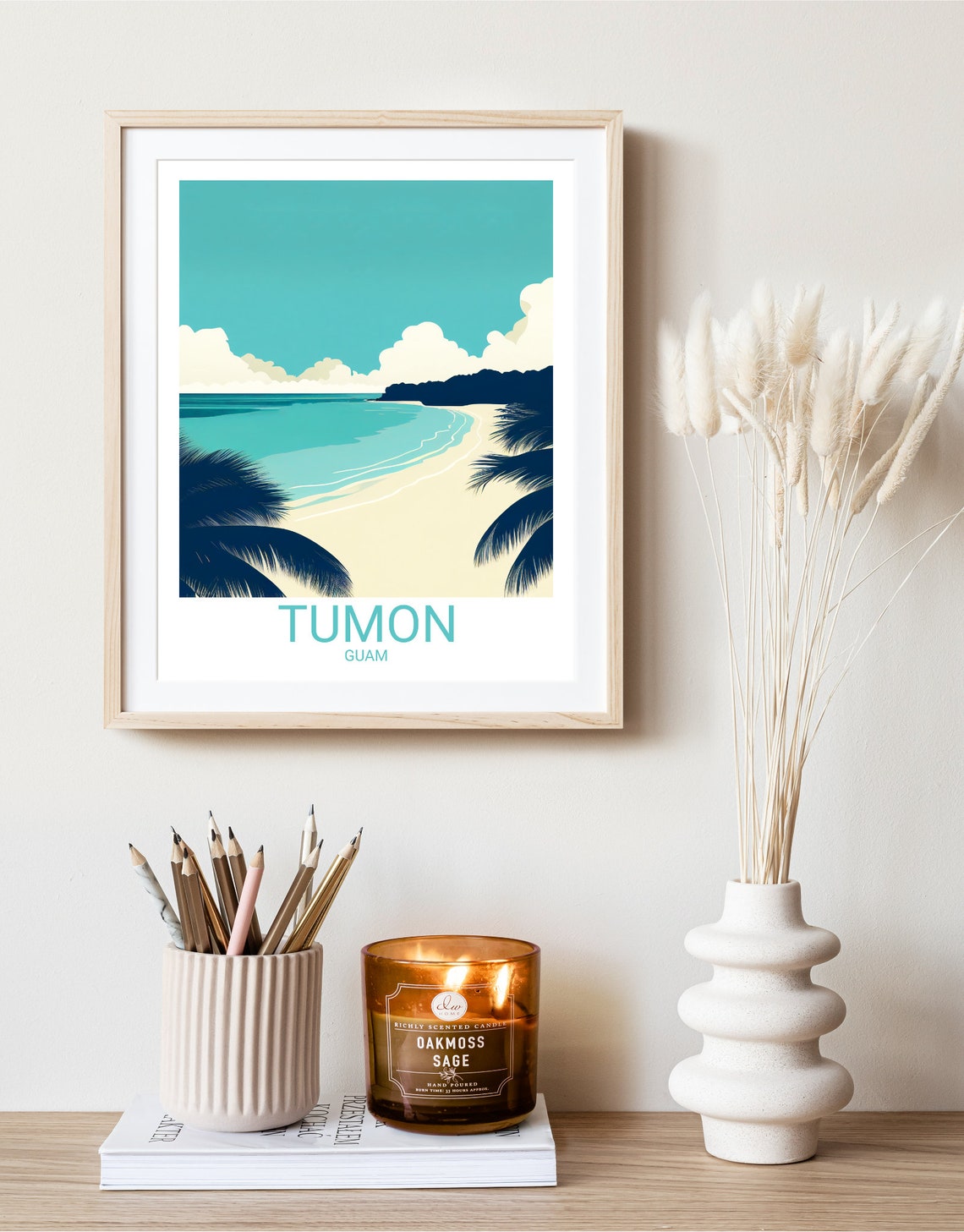 Tumon Guam Beach Retro Travel Poster Turquoise Lagoon Palm Art Print - Image 2