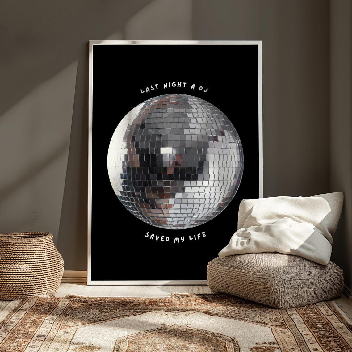 Last Night A DJ Saved My Life Disco Ball Black Song Lyric Poster