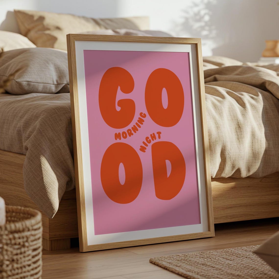 Good Morning Good Night Playful Typography Poster Pink Retro