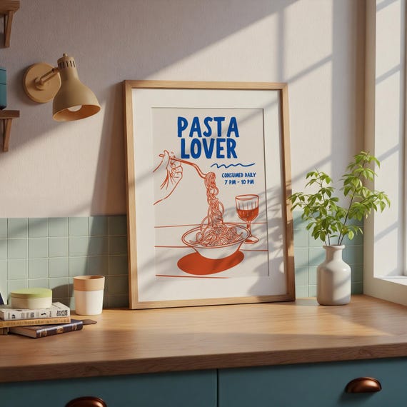 Pasta Lover Kitchen Decor Print Foodie Wall Prints For Home Cute Food Art Spaghetti Noodles Physicalprint