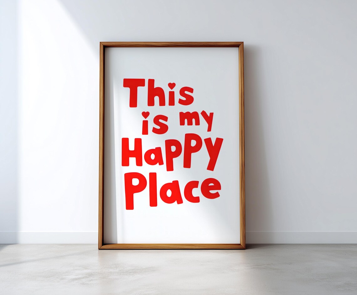 This Is My Happy Place Print Bold Red Typography Minimalist Home Decor
