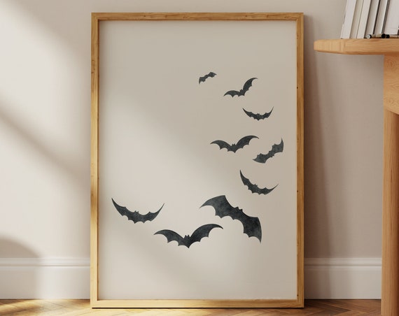 Watercolor Bats Prints Halloween Art Gothic Home Decor Wall Trendy Spooky