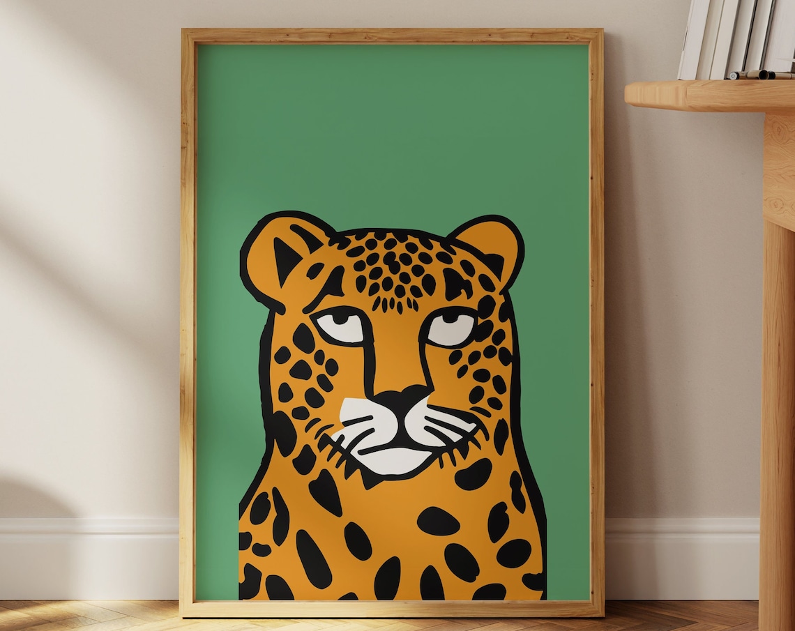 Green Tiger Leopard Cheetah Maximalist Animal Art Print