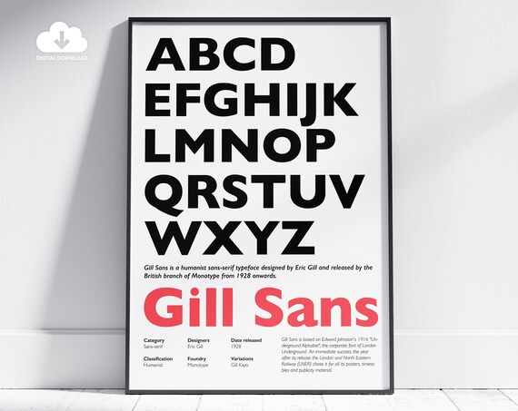 Gill Sans Font Poster Gill Sans Poster Typeface Poster Typographic Poster Gift For Designers Gift For Writers Advertising Agency Decor