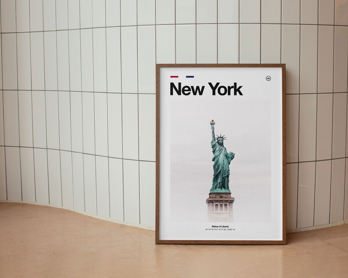 New York Iconic Statue of Liberty Minimalist Coordinate Poster - Image 4