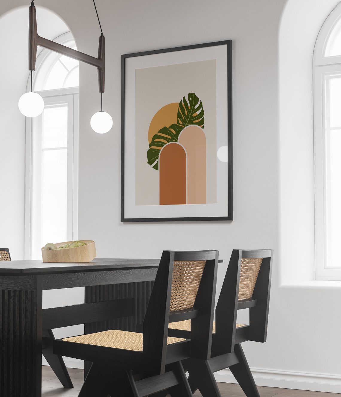 Boho Monstera Palm Sun Abstract Shapes Minimalist Wall Poster - Image 3