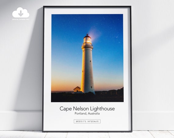 Lighthouse Poster Lighthouse Print Lighthouse Wall Art Cape Nelson Lighthouse Poster Coordinate Poster Office Decor Modern Home Wall Art