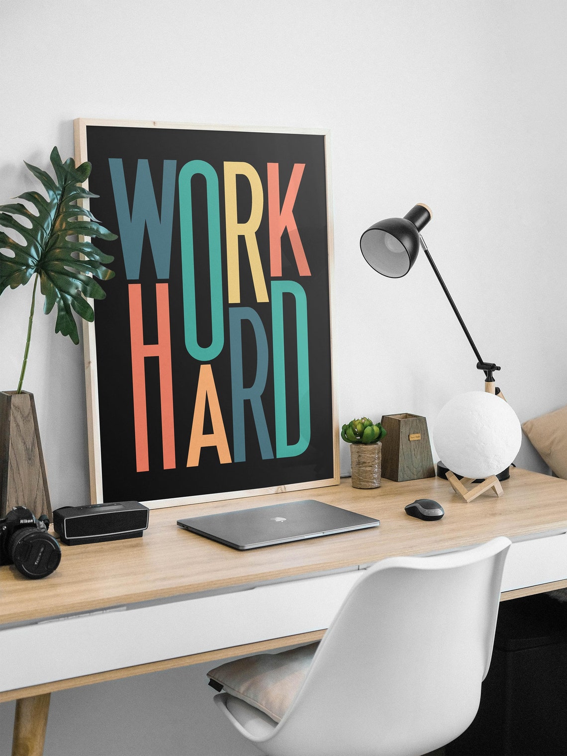 Work Hard Colorful Stacked Letters On Black Motivational Poster - Image 3