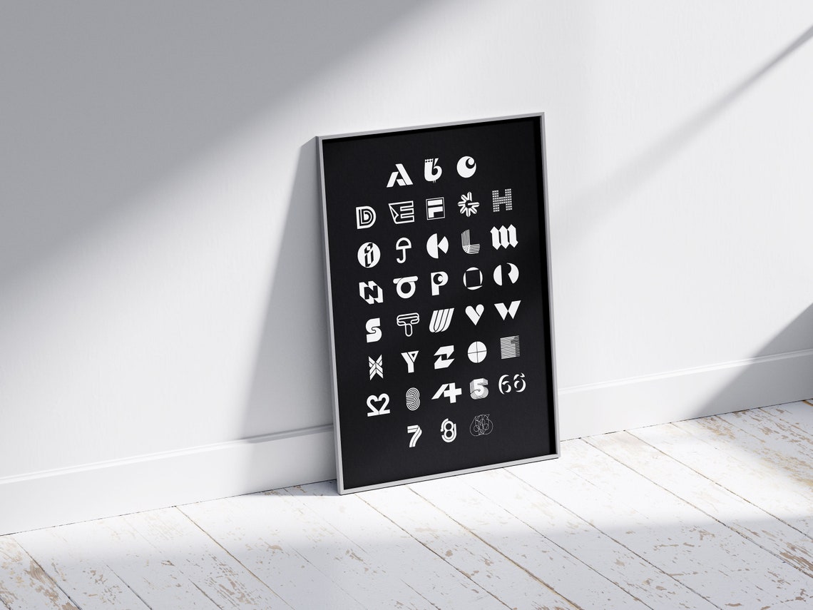Stylized Alphabet Letterforms White On Black Designer Typeface Poster - Image 4