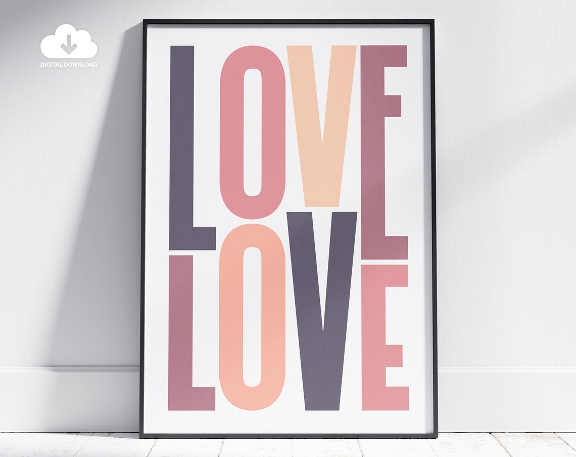 Love Typography Art Soft Pastel Stacked Letters Wall Decor Poster