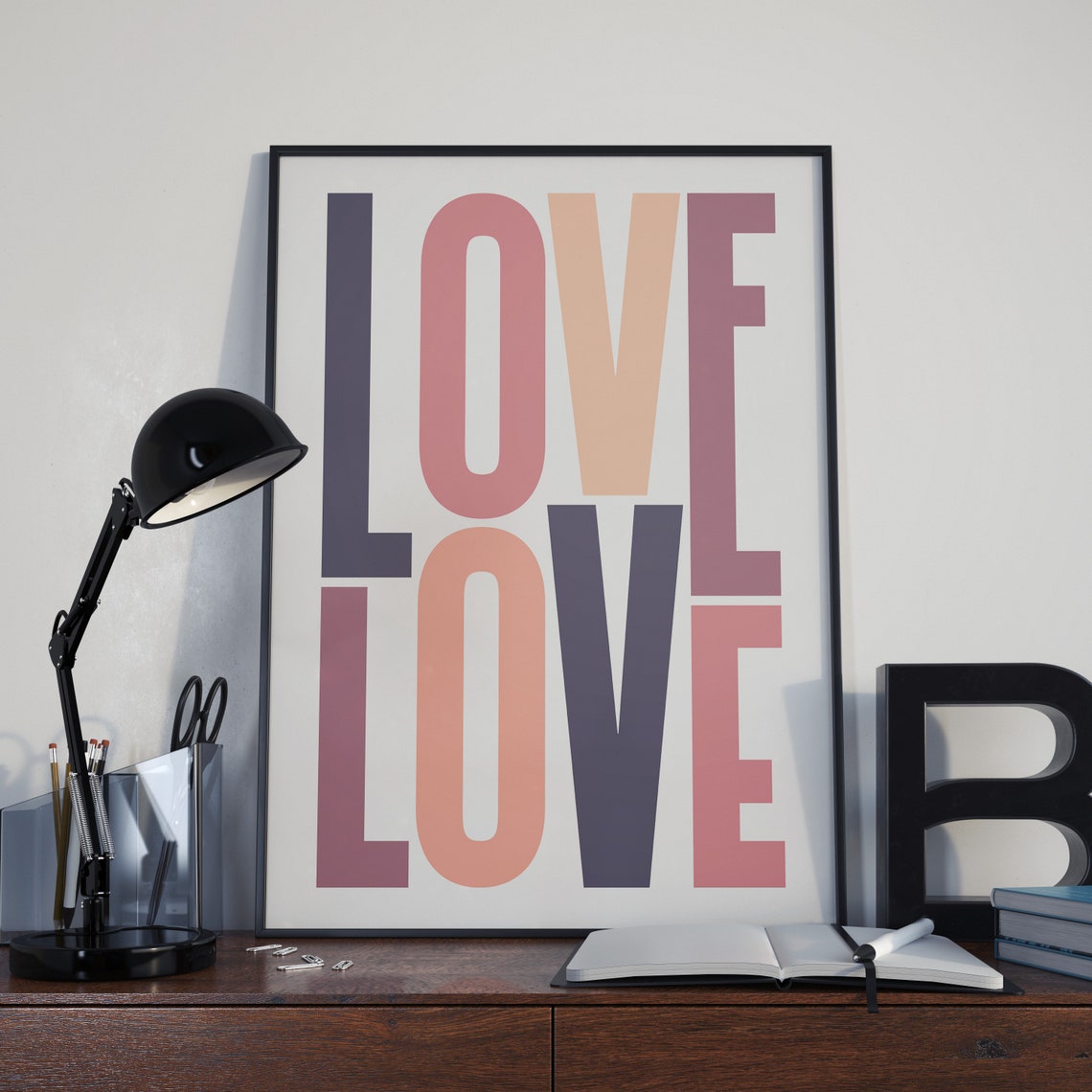 Love Typography Art Soft Pastel Stacked Letters Wall Decor Poster - Image 2