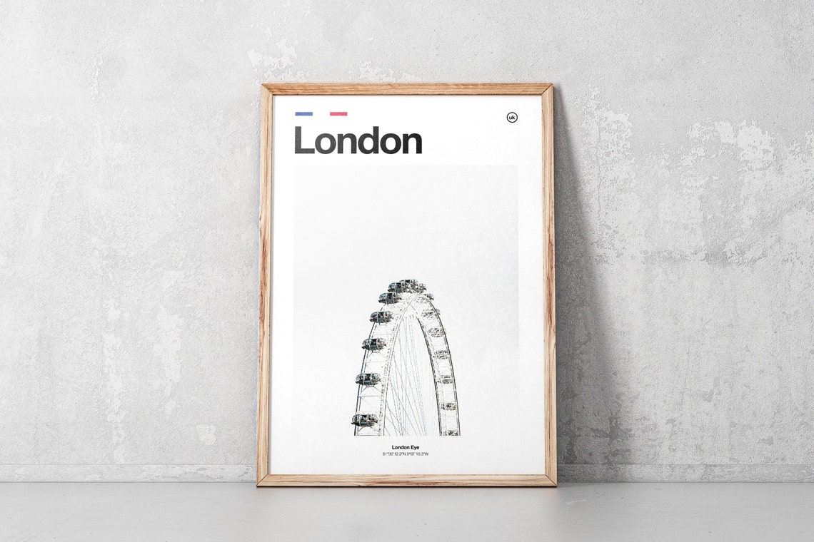 London Eye Ferris Wheel Minimalist Coordinate UK Landmark Poster - Image 2
