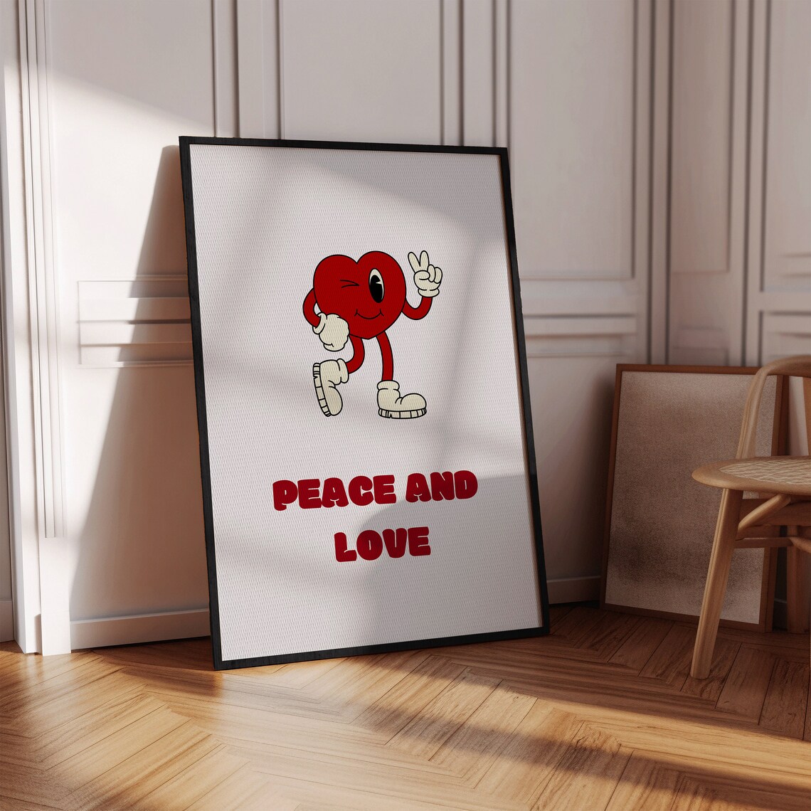 Peace and Love Red Retro Cartoon Heart Winking Valentines Poster - Image 2