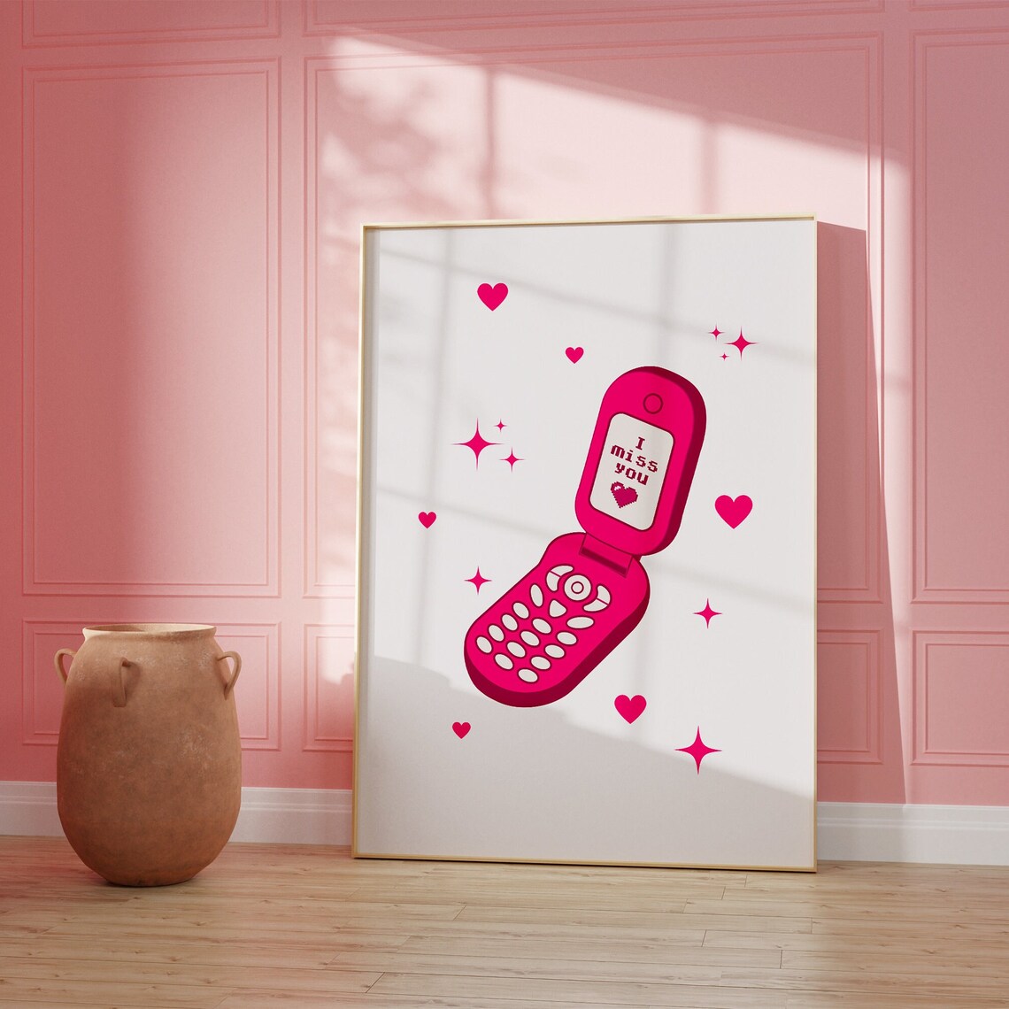 I Miss You Pink Flip Phone Y2K Retro Nostalgic Valentines Poster - Image 2