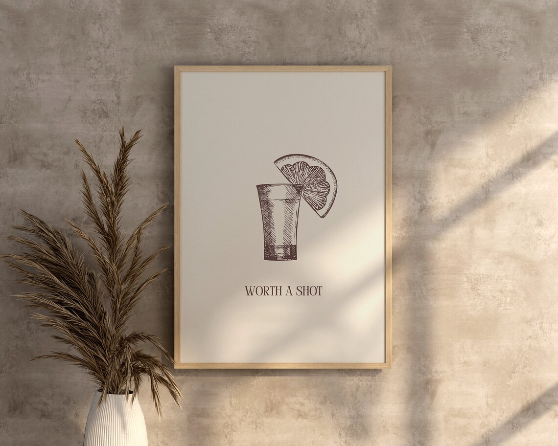 Worth A Shot Tequila Lime Sketch Funny Bar Cart Cheers Sign Poster - Image 4