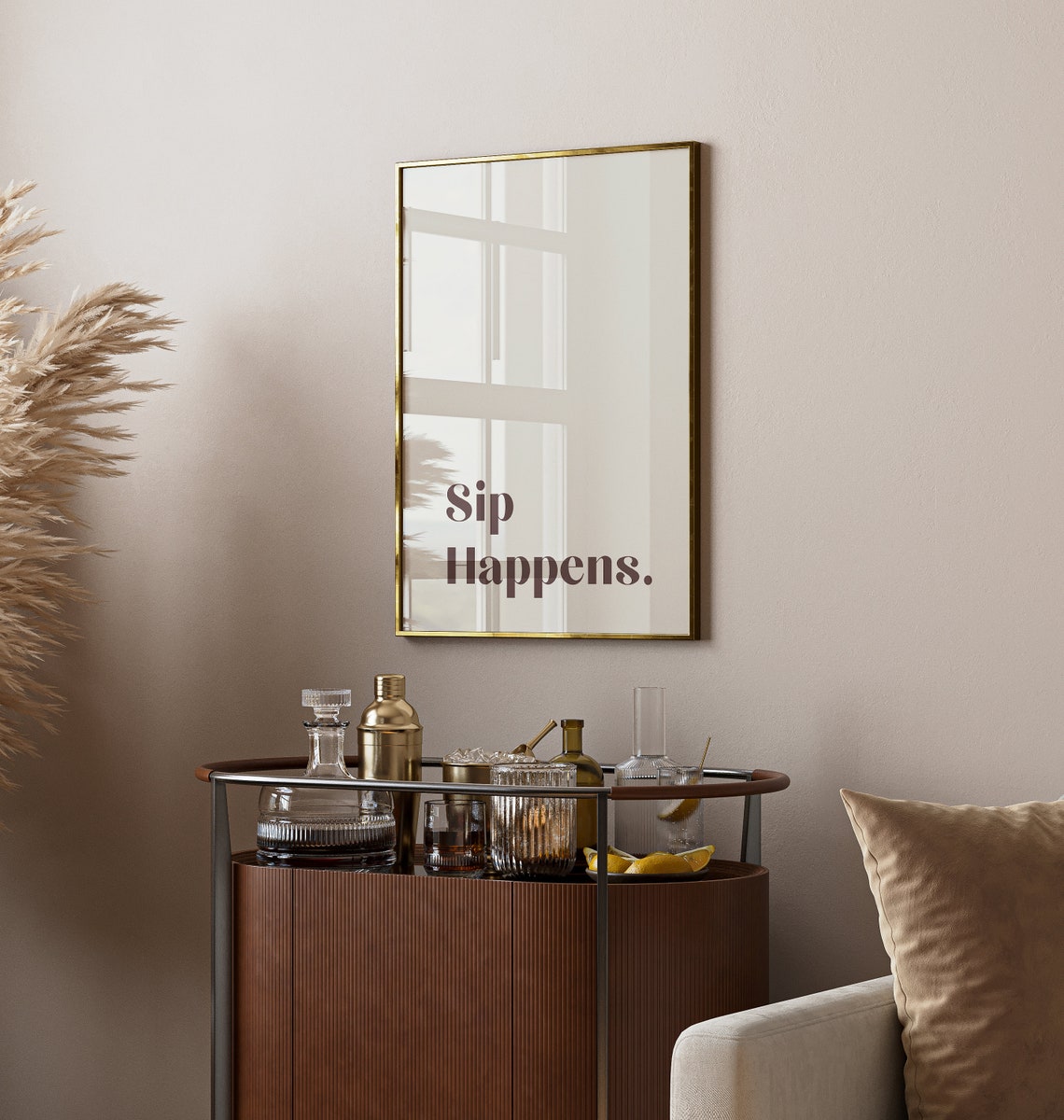 Sip Happens Funny Wine Quote Minimalist Bar Cart Typography Poster - Image 3