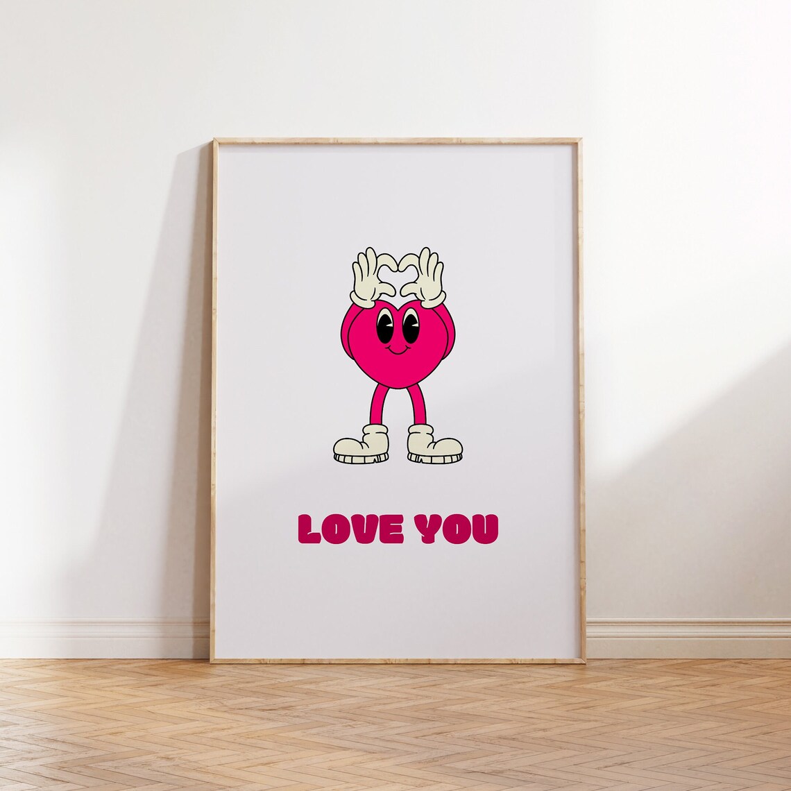 Love You Retro Cartoon Heart Hands Sweet Valentines Day Poster