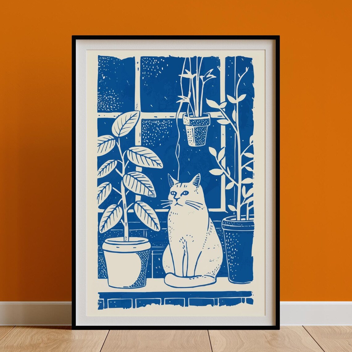 Quirky Cat Retro Kitchen Line Art Poster