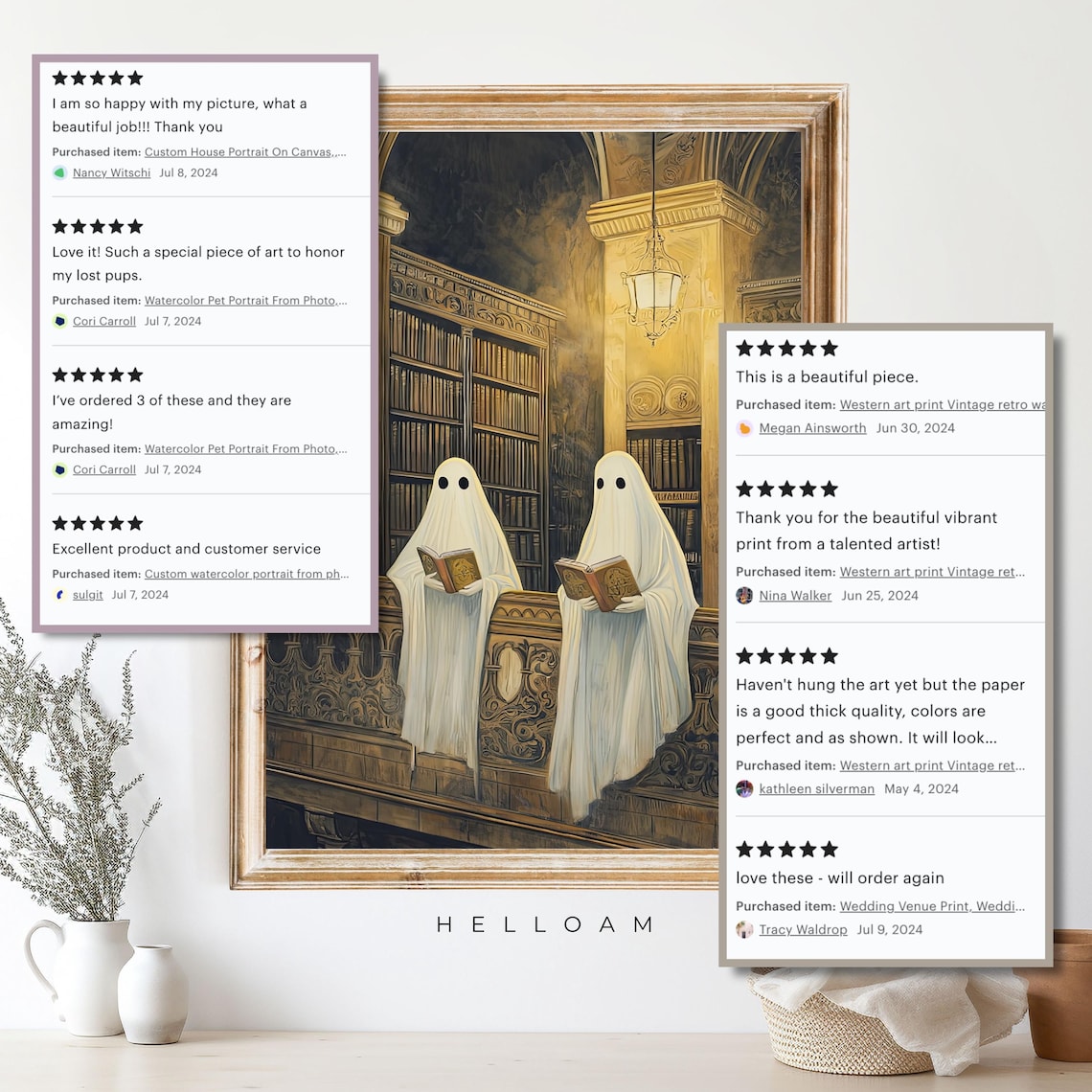 Two Cute Ghosts in a Library, Gothic Vintage Poster - Image 4