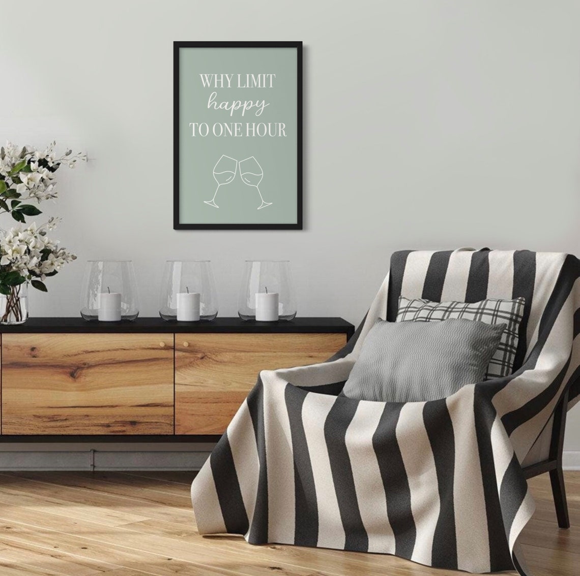 Why Limit Happy to One Hour Funny Wine Lovers Sage Quote Poster - Image 2