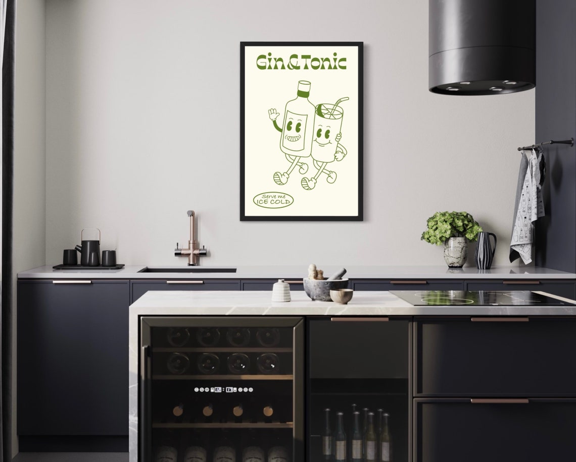 Gin and Tonic Retro Mascot Cocktail Kitchen Bar Art Decor Poster - Image 2
