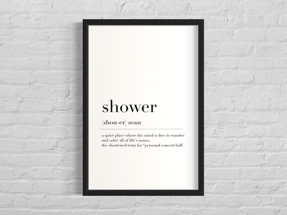 Shower Definition Typography Poster Print Bathroom Wall Art Funny Meaning Quote Wall Art Minimal Black And White