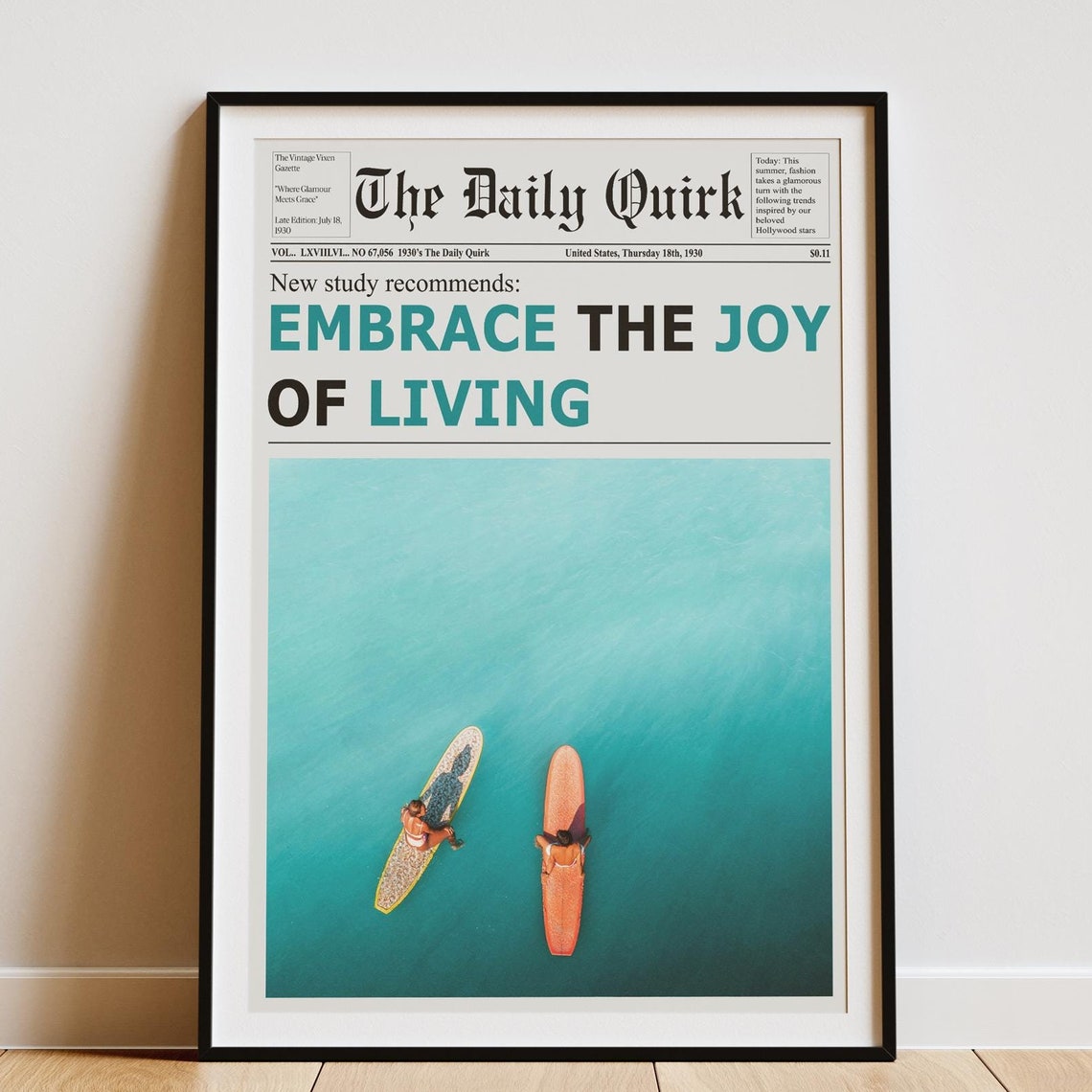 Embrace The Joy Of Living Newspaper Print, Girl Dorm Room