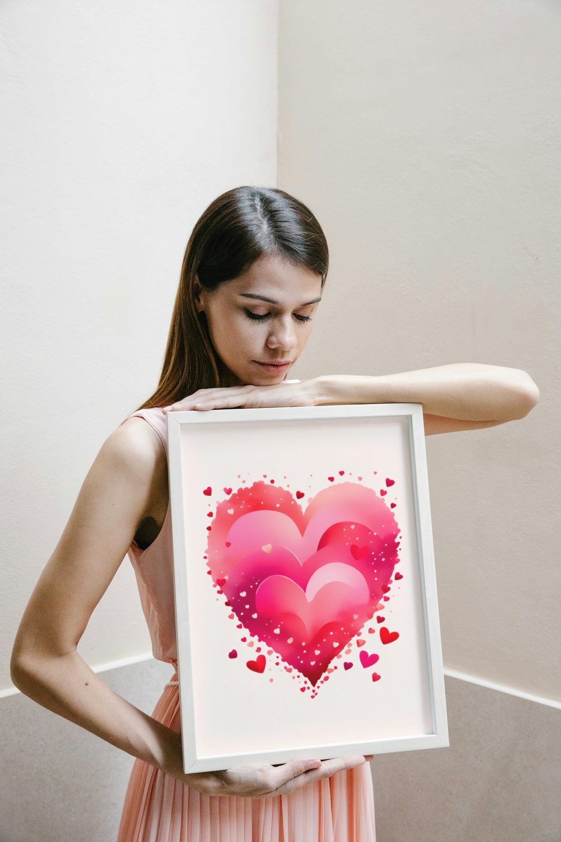 Pink Watercolor Layered Hearts Romantic Blush Love Wall Poster - Image 3
