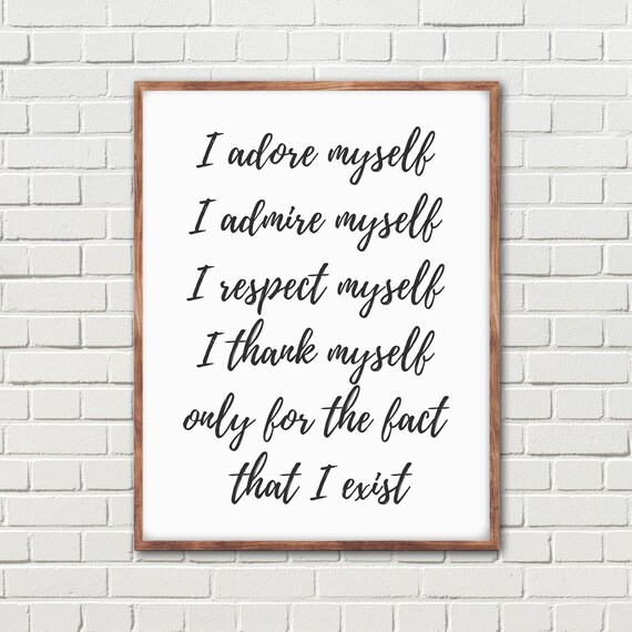 I Adore Myself Self Love Affirmation Script Typography Poster