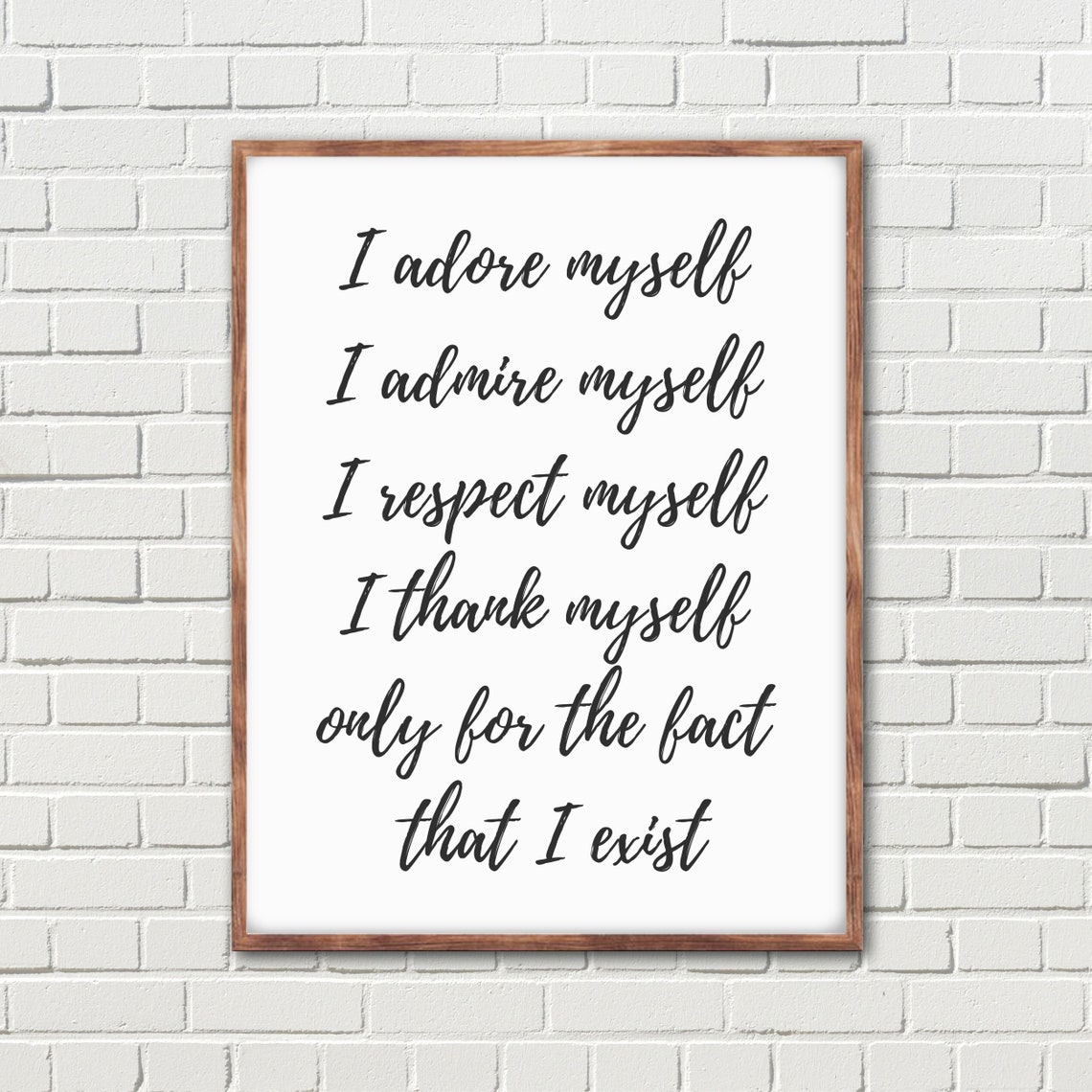 I Adore Myself Self Love Affirmation Script Typography Poster