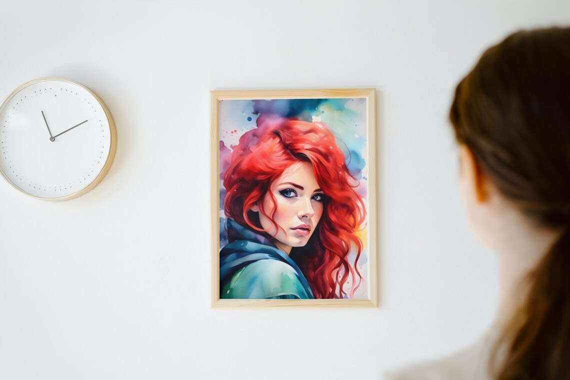 Red Haired Woman Watercolor Portrait Vibrant Feminine Beauty Poster - Image 4