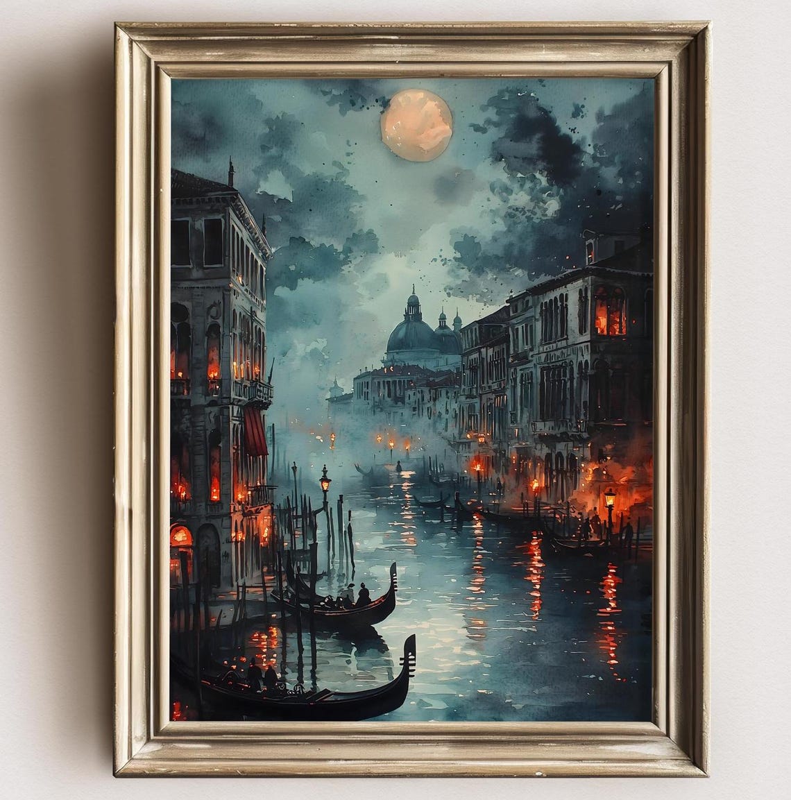 Venice Print Moody Watercolor Dark Wall Art Dark Academia Style Moody Florence Italian City Gothic Painting Watercolor Landscape - Image 2