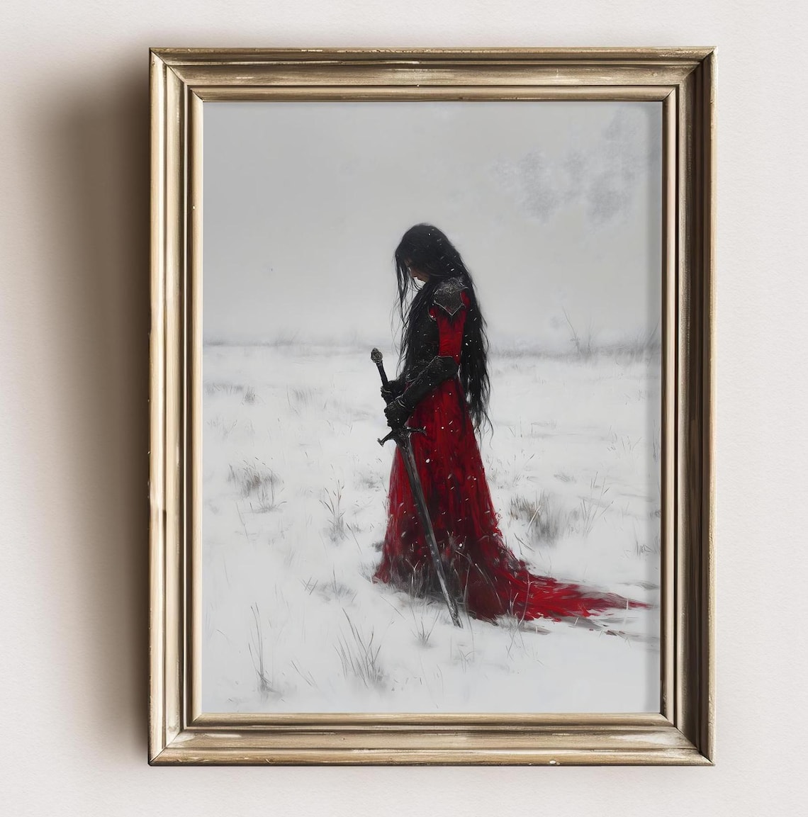 Female Knight Winter Art Print, Dark Academia