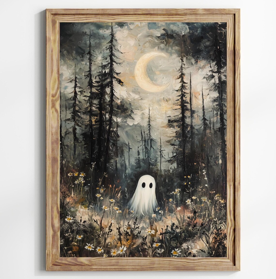Ghost In Magical Forest Meadow Art Print, Halloween