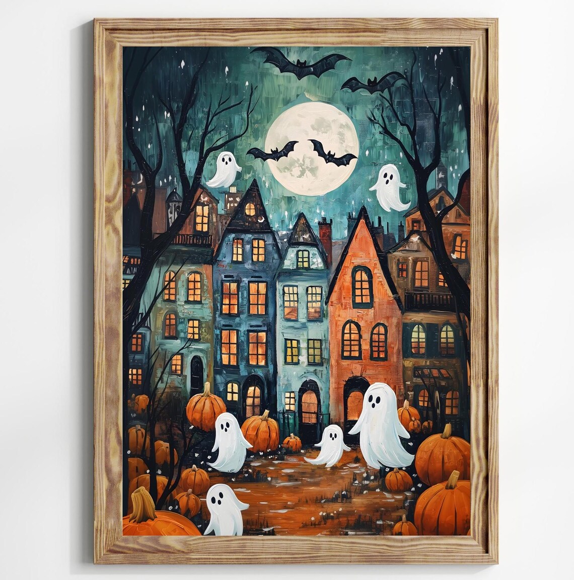 Halloween Town Folk Art Ghost and Pumpkin Poster - Image 3