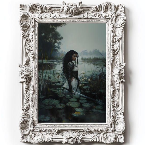 Female Knight Victorian Decor Dark Academia Print The Lake Goth Moody Victorian Wall Art Dark Decor Aesthetic Woman With Sword Print