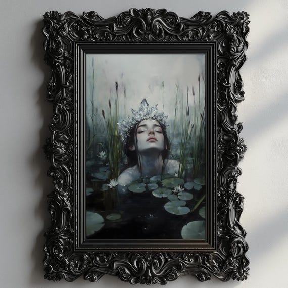 Ophelia Dark Academia Print The Lake Goth Moody Victorian Wall Art Dark Decor Aesthetic Dark Cottagecore Gothic Prints Into Lake