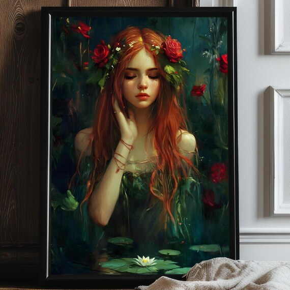 Persephone Moody Wall Art Dark Academia Print Moody Victorian Wall Art Cottagecore Greek Goddess Greek Mythology Art Floral