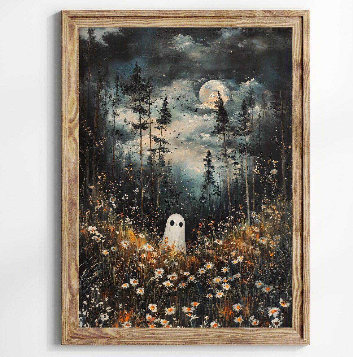Ghost in Magical Forest Meadow, Dark Academia Art Print