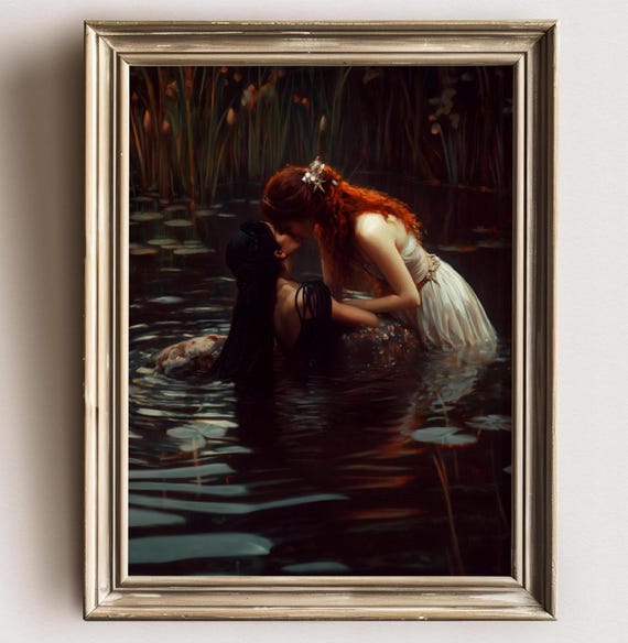 Girlfriends Dark Academia Print The Lake Goth Moody Victorian Lesbian Wall Art Dark Decor Aesthetic Dark Cottagecore Gothic Prints