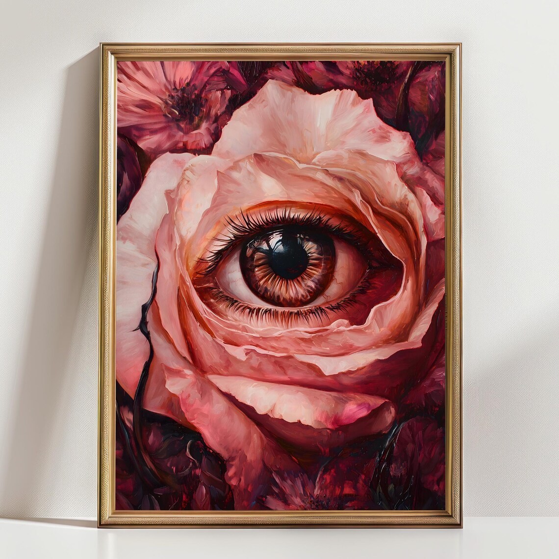 Pink Rose With Human Eye Surreal All Seeing Eye Floral Whimsigoth Poster - Image 3