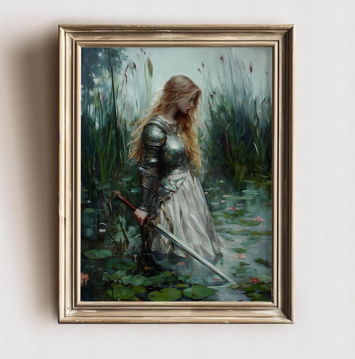 Ophelia Lady Of The Lake Armored Woman Sword Lily Pond Art Poster - Image 2