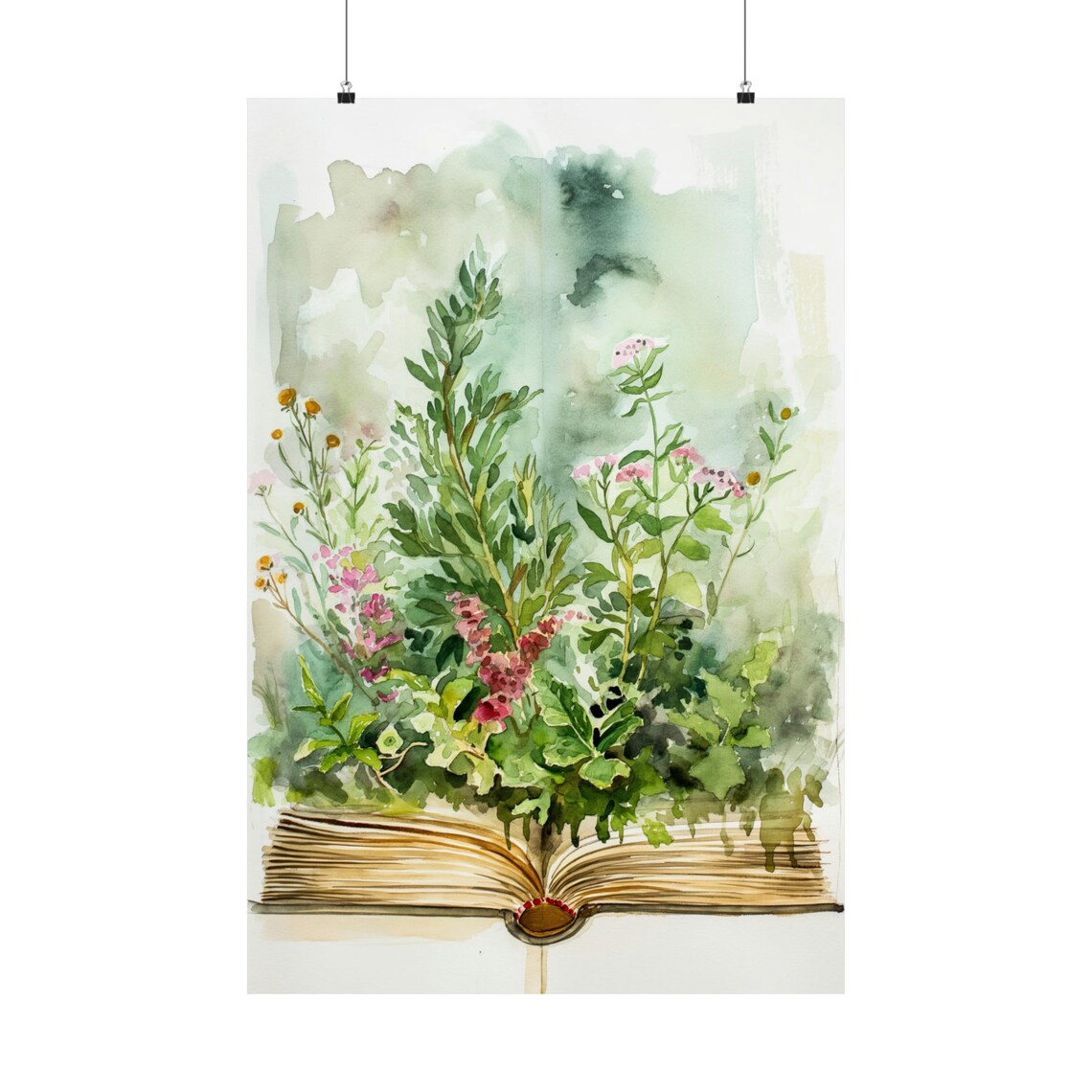 Open Book Sprouting Wildflowers Watercolor Bookish Botanical Reading Art Print - Image 2
