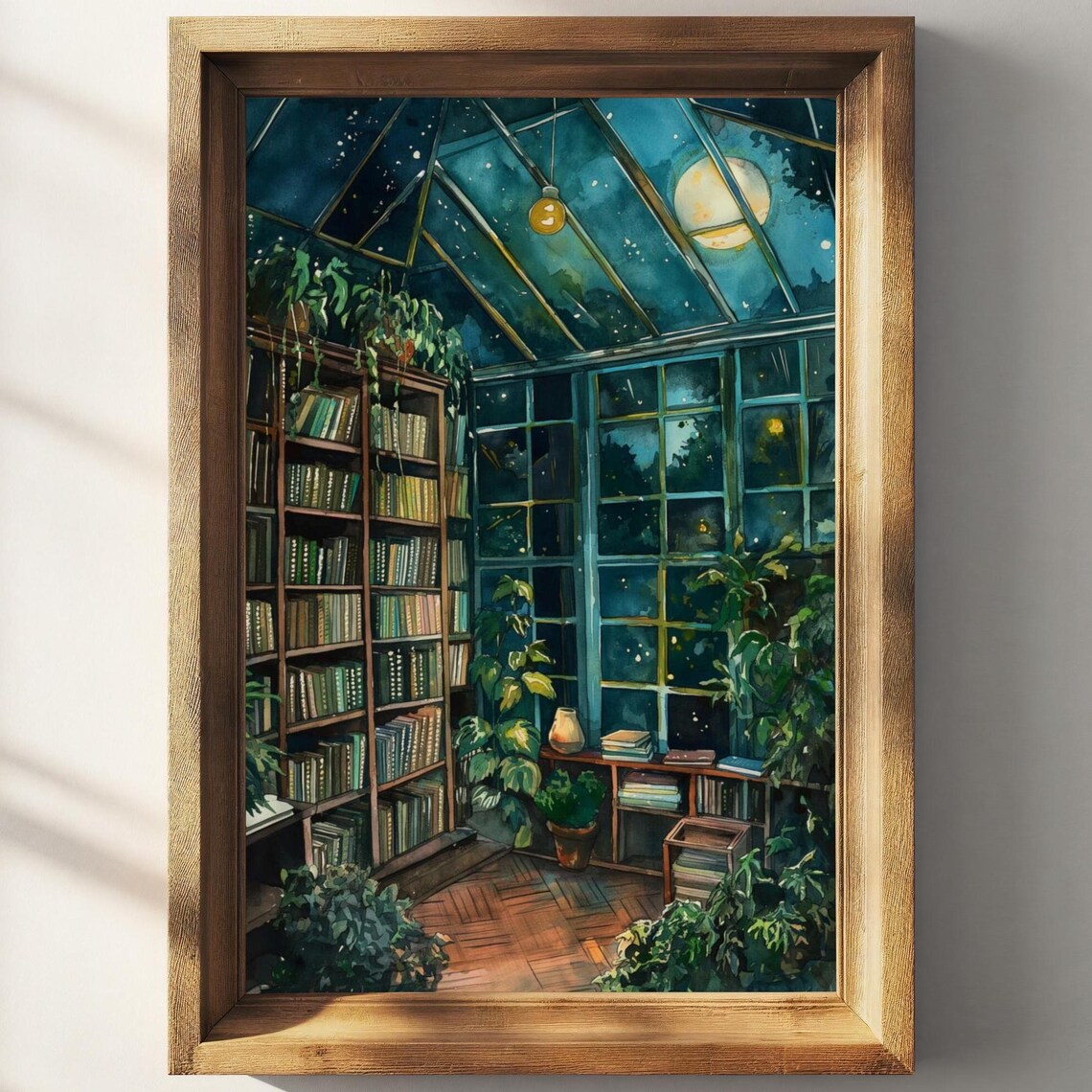 Dark Academia Library And Plants Art Print, Victorian Vintage