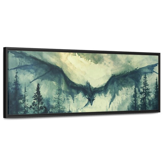 Framed Dragon Wall Art Forest Dragon Watercolor Art Dragon Fantasy Painting Dragon Wall Art Dragon Home Decor