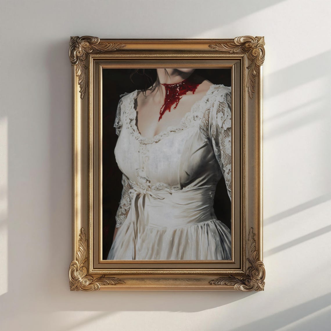 Vampire Bite Blood Neck White Victorian Dress Dark Gothic Art Print - Image 3