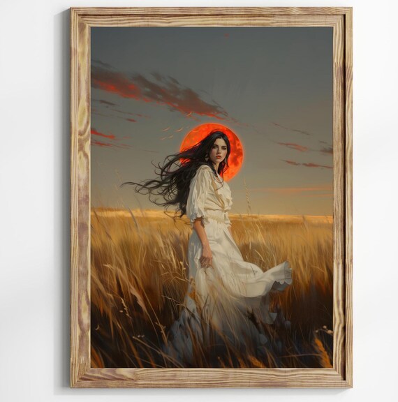 Red Full Moon Witch Dark Academia Print Goth Moody Victorian Wall Art Dark Decor Aesthetic Dark Cottagecore Gothic Prints
