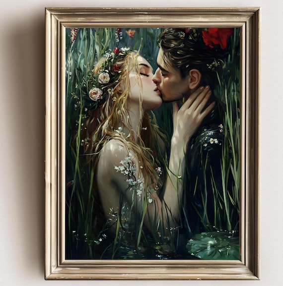 Lovers Dark Academia Print The Lake Goth Moody Victorian Wall Art Dark Decor Aesthetic Dark Cottagecore Couple Art